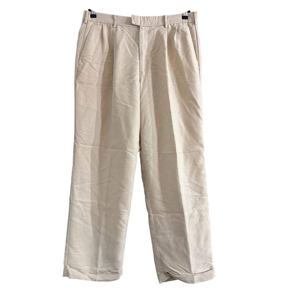 Dockers Men's Light Khaki Pleated Relaxed Fit Pants Size W34 L32 34x32